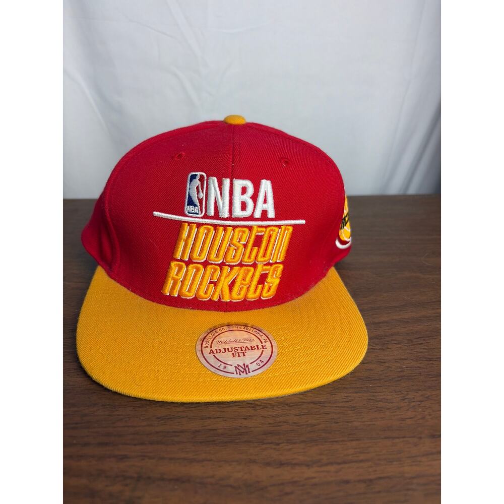 Mitchell & Ness Houston Rockets Media 2T Snapback Hat HWC Red Yellow NBA Cap NEW